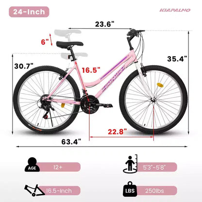 Mountain bike Okak 24/26IN con telaio in acciaio al carbonio, bici per adulti con sistema a 21 velocità e doppio freno a V, dirt bike per adulti e ragazzi