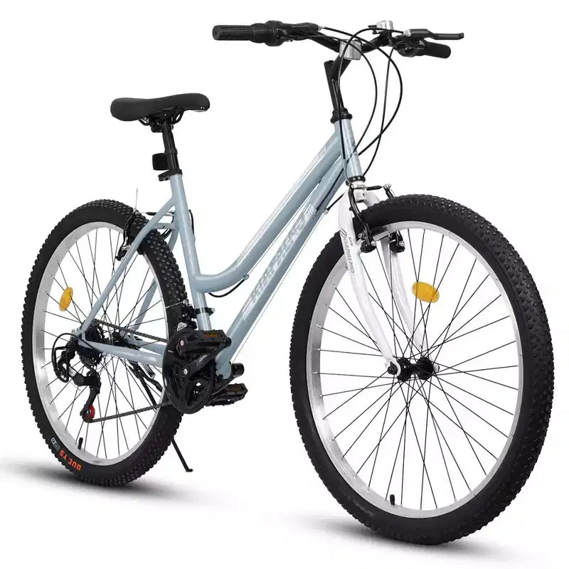 Mountain bike Okak 24/26IN con telaio in acciaio al carbonio, bici per adulti con sistema a 21 velocità e doppio freno a V, dirt bike per adulti e ragazzi