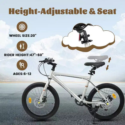 Okak Bici per Bambini 20 pollici con 7 velocità e telaio in acciaio, Bici per Bambini con doppi freni a disco e pneumatici da 1.75 pollici, Bici Cruiser per Bambini e Bambine