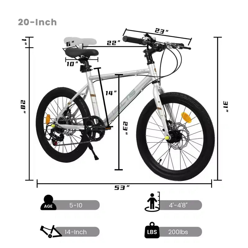 Okak Bici per Bambini 20 pollici con 7 velocità e telaio in acciaio, Bici per Bambini con doppi freni a disco e pneumatici da 1.75 pollici, Bici Cruiser per Bambini e Bambine