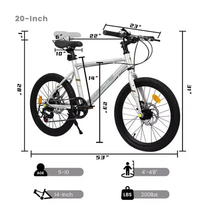 Okak Bici per Bambini 20 pollici con 7 velocità e telaio in acciaio, Bici per Bambini con doppi freni a disco e pneumatici da 1.75 pollici, Bici Cruiser per Bambini e Bambine