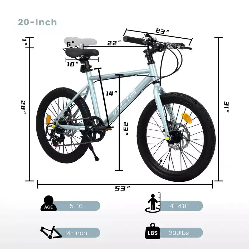 Okak Bici per Bambini 20 pollici con 7 velocità e telaio in acciaio, Bici per Bambini con doppi freni a disco e pneumatici da 1.75 pollici, Bici Cruiser per Bambini e Bambine