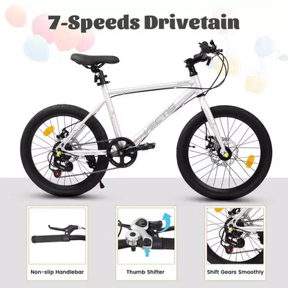 Okak Bici per Bambini 20 pollici con 7 velocità e telaio in acciaio, Bici per Bambini con doppi freni a disco e pneumatici da 1.75 pollici, Bici Cruiser per Bambini e Bambine