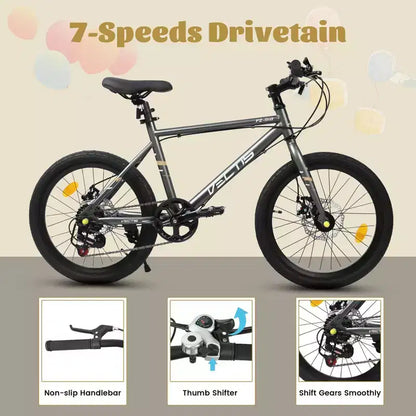 Okak Bici per Bambini 20 pollici con 7 velocità e telaio in acciaio, Bici per Bambini con doppi freni a disco e pneumatici da 1.75 pollici, Bici Cruiser per Bambini e Bambine