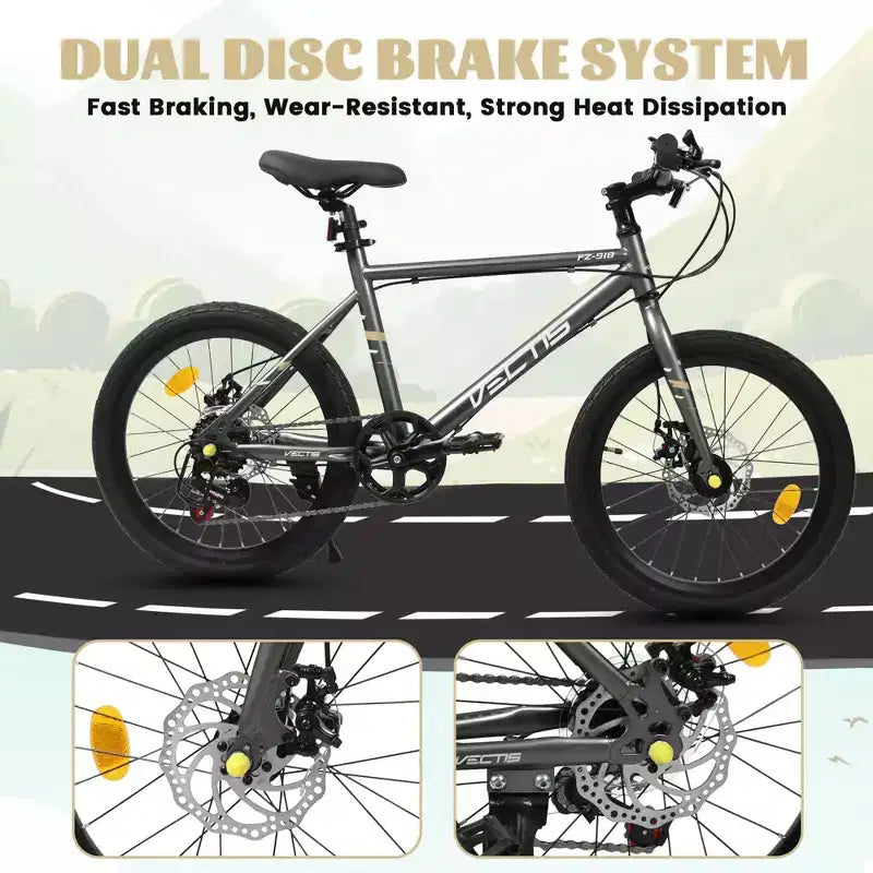 Okak Bici per Bambini 20 pollici con 7 velocità e telaio in acciaio, Bici per Bambini con doppi freni a disco e pneumatici da 1.75 pollici, Bici Cruiser per Bambini e Bambine