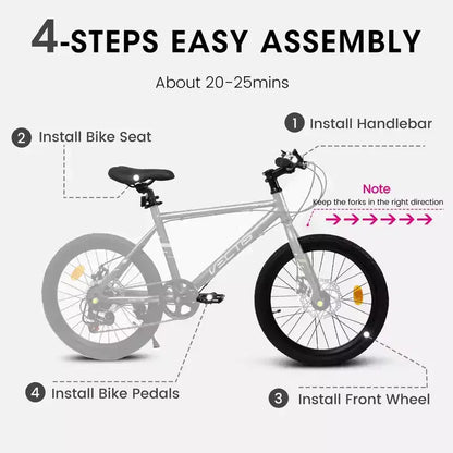 Okak Bici per Bambini 20 pollici con 7 velocità e telaio in acciaio, Bici per Bambini con doppi freni a disco e pneumatici da 1.75 pollici, Bici Cruiser per Bambini e Bambine