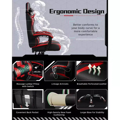 Yaheetech Sedia Gaming Ergonomica in Pelle PU con Braccioli Imbottiti, Sedia da Ufficio Direzionale per Computer