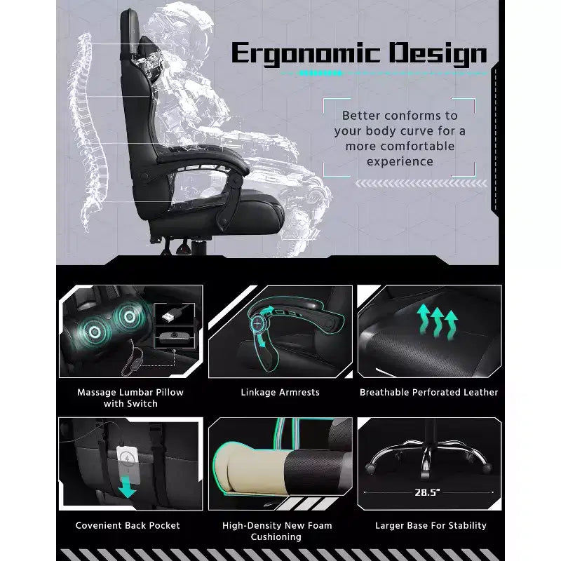 Yaheetech Sedia Gaming Ergonomica in Pelle PU con Braccioli Imbottiti, Sedia da Ufficio Direzionale per Computer