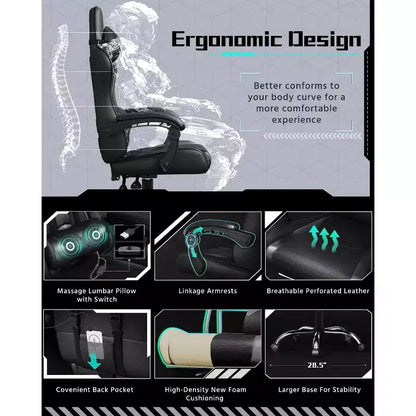 Yaheetech Sedia Gaming Ergonomica in Pelle PU con Braccioli Imbottiti, Sedia da Ufficio Direzionale per Computer