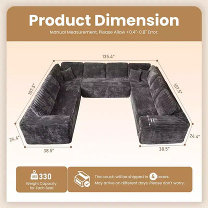 HOMLUX U-Shape Modular Sectional Sofa Couch, 27 Deep Seat Modern Minimalist Couches for Living Room, Style 5