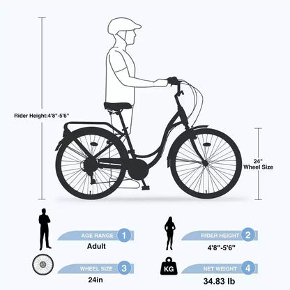NAYSAYE 24 Beach Cruiser Bike for Women Ladies Bike 7 Speed Complete Cruiser Bikes with Dual V-Brake, Adult City Bike for Women, Men