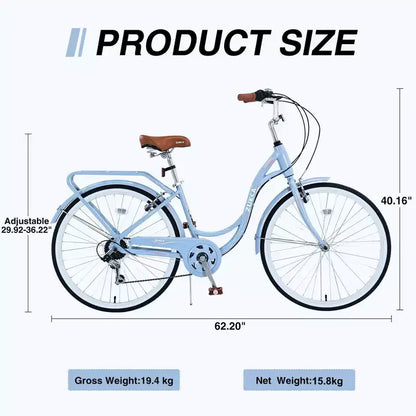 NAYSAYE 24 Beach Cruiser Bike for Women Ladies Bike 7 Speed Complete Cruiser Bikes with Dual V-Brake, Adult City Bike for Women, Men