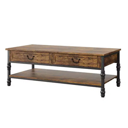 2 Drawers and Open Shelf, Vintage Coffee Table Wooden Center Table for Living Room,