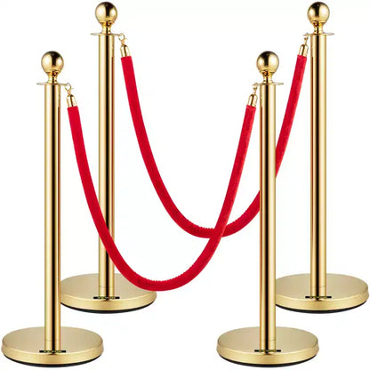 VEVOR Velvet Ropes and Posts, 5 ft/1.5 m Red Rope, Stainless Steel Gold Stanchion with Ball Top, Red Crowd Control Barrier Used for Theaters, Gold