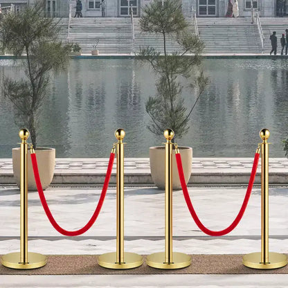 VEVOR Velvet Ropes and Posts, 5 ft/1.5 m Red Rope, Stainless Steel Gold Stanchion with Ball Top, Red Crowd Control Barrier Used for Theaters, Gold