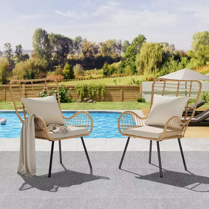 Wicker Chairs Outdoor Set of 2, Indoor/Outdoor Wicker Furniture Patio Chair, All-Weather Club Chair with Water-Resistant Cushions