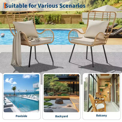 Set di 2 sedie in vimini per esterni, sedia da patio in vimini per interni/esterni, sedia club per tutte le stagioni con cuscini resistenti all'acqua