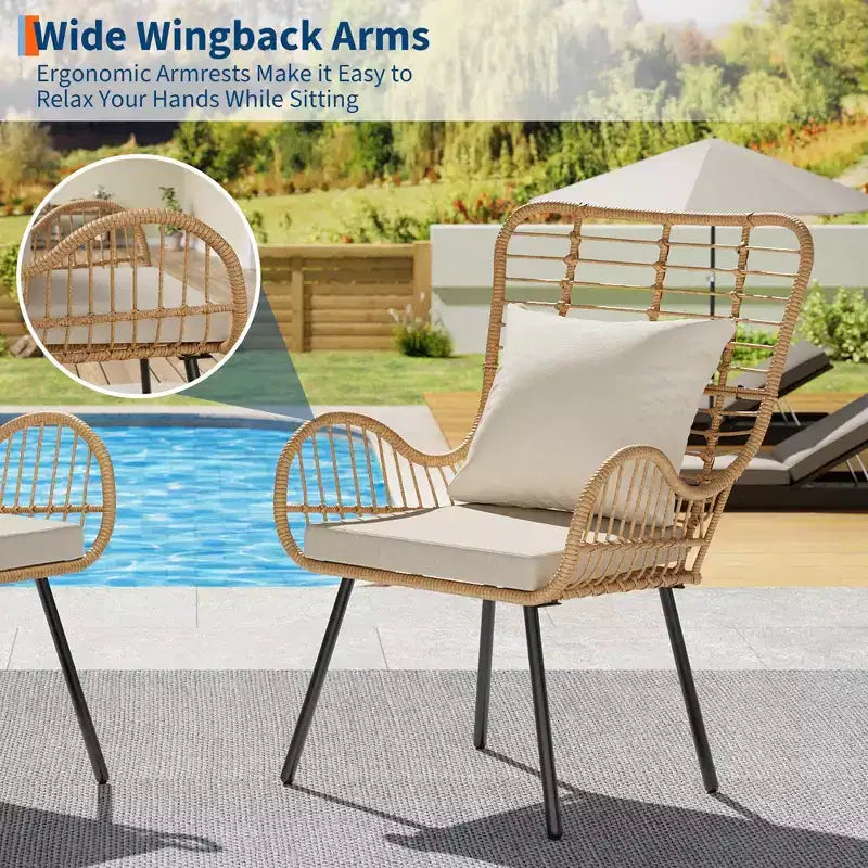 Set di 2 sedie in vimini per esterni, sedia da patio in vimini per interni/esterni, sedia club per tutte le stagioni con cuscini resistenti all'acqua