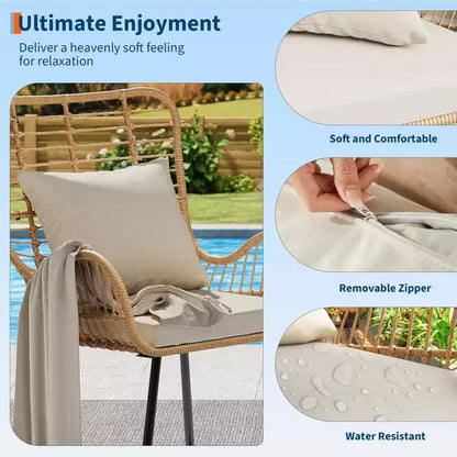Set di 2 sedie in vimini per esterni, sedia da patio in vimini per interni/esterni, sedia club per tutte le stagioni con cuscini resistenti all'acqua