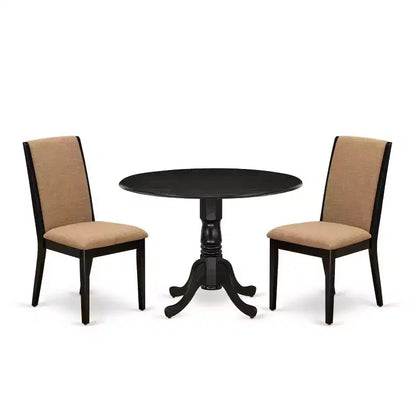 3-Piece Wirebrushed Black Solid Wood Top - Round Dining Room Set - Seats 4