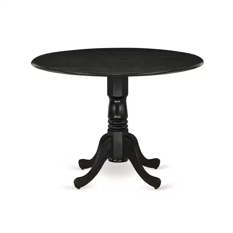 Set da pranzo rotondo in legno massello spazzolato nero, 3 pezzi - 4 posti a sedere