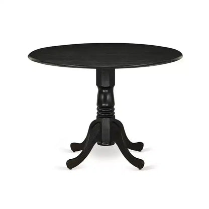 Set da pranzo rotondo in legno massello spazzolato nero, 3 pezzi - 4 posti a sedere