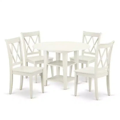 Round Dining Table Set 5pc 20-42 Inch Table w/ Drop Leaves & 4 Chairs