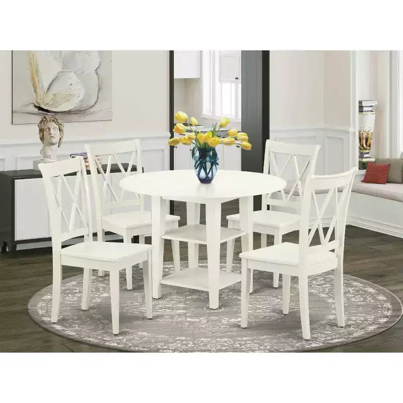 Set tavolo da pranzo rotondo 5 pezzi tavolo da 20-42 pollici con ante a ribalta e 4 sedie
