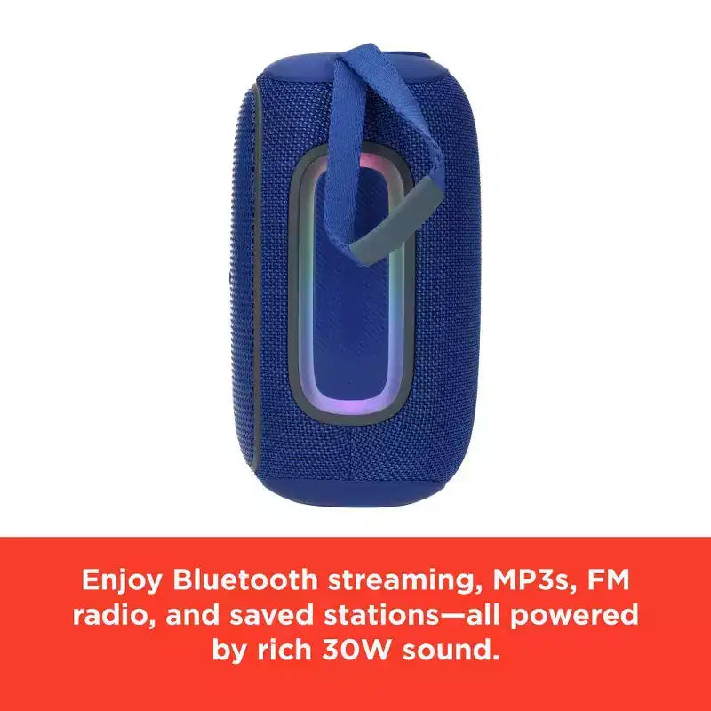 Altoparlante Bluetooth portatile RadioShack 30W IPX5 blu grigio con luci RGB con TWS per accoppiamento 4000mAh