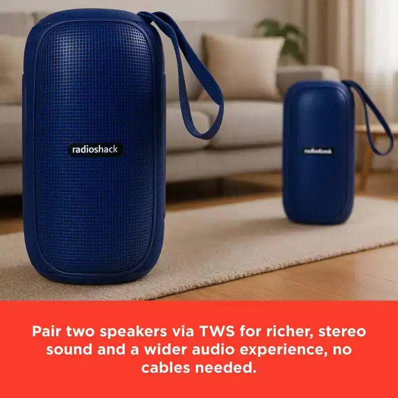 Altoparlante Bluetooth portatile RadioShack 30W IPX5 blu grigio con luci RGB con TWS per accoppiamento 4000mAh