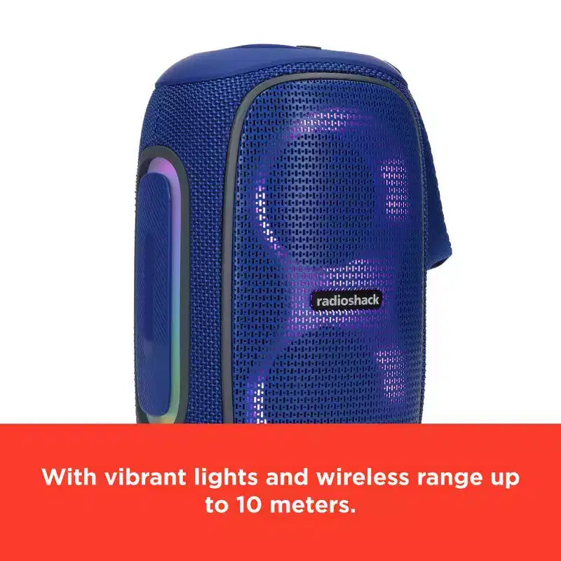 Altoparlante Bluetooth portatile RadioShack 30W IPX5 blu grigio con luci RGB con TWS per accoppiamento 4000mAh