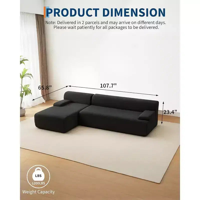 106 Cloud Sectional Couch with L-Shape Chaise, Modern Modular Deep Seat Sofa Couch, Oversized Sofa Sleeper for Living Room, No Assembly Required