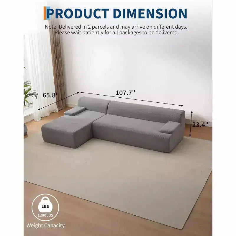 106 Cloud Sectional Couch with L-Shape Chaise, Modern Modular Deep Seat Sofa Couch, Oversized Sofa Sleeper for Living Room, No Assembly Required