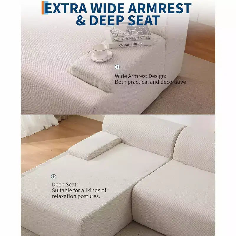 106 Cloud Sectional Couch with L-Shape Chaise, Modern Modular Deep Seat Sofa Couch, Oversized Sofa Sleeper for Living Room, No Assembly Required