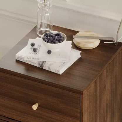 Famapy Cassettiera con rotelle in noce Specchio LED + Vani portaoggetti multistrato + Piano di lavoro pieghevole