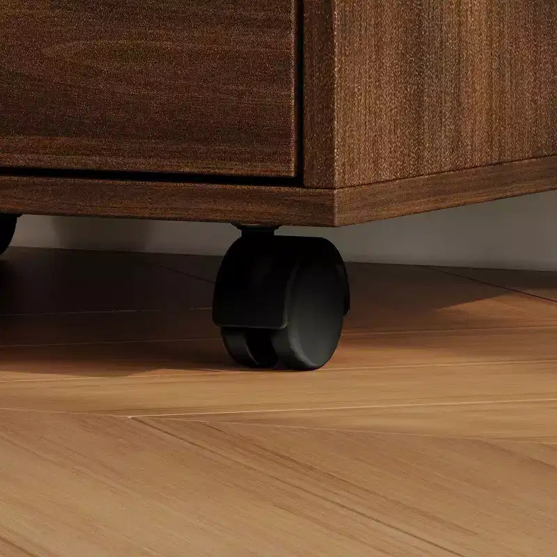 Famapy Cassettiera con rotelle in noce Specchio LED + Vani portaoggetti multistrato + Piano di lavoro pieghevole
