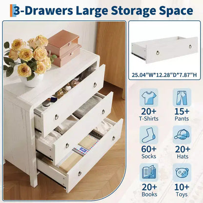 3 Drawer Dresser for Bedroom, Modern Closet Dressers Chest of Drawers, Wood Clothes Storage Dresser Chest for Living Room Hallway Closet