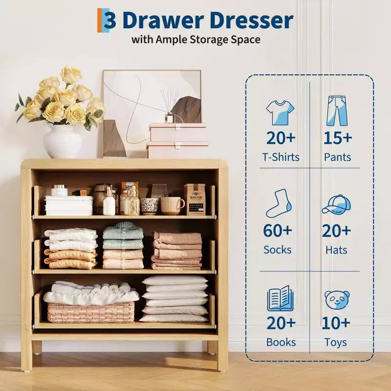 3 Drawer Dresser for Bedroom, Modern Closet Dressers Chest of Drawers, Wood Clothes Storage Dresser Chest for Living Room Hallway Closet