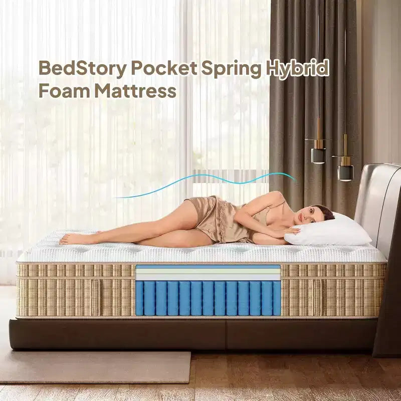Whisen 14 Materasso ibrido Queen, Materasso con isolamento dal movimento, Materasso in memory foam, Materasso a molle insacchettate