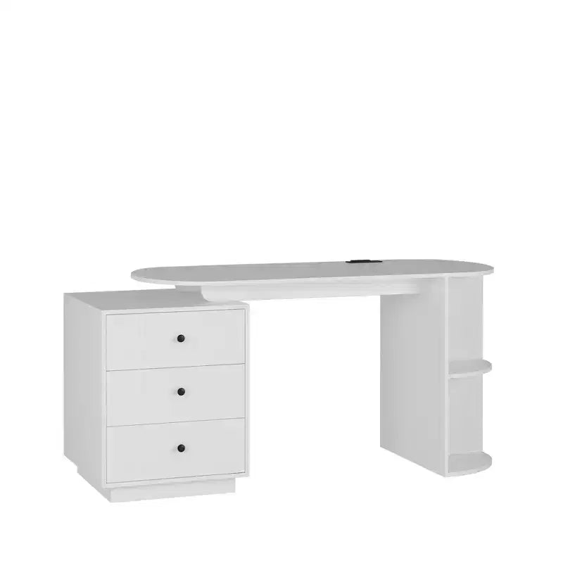 GDFStudio Eamon Scrivania Moderna con Cassetti, Ripiani Aperti, Prese CA e Porte di Ricarica USB