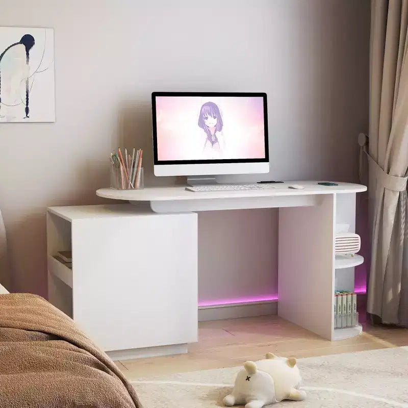 GDFStudio Eamon Scrivania Moderna con Cassetti, Ripiani Aperti, Prese CA e Porte di Ricarica USB
