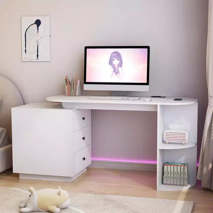 GDFStudio Eamon Scrivania Moderna con Cassetti, Ripiani Aperti, Prese CA e Porte di Ricarica USB