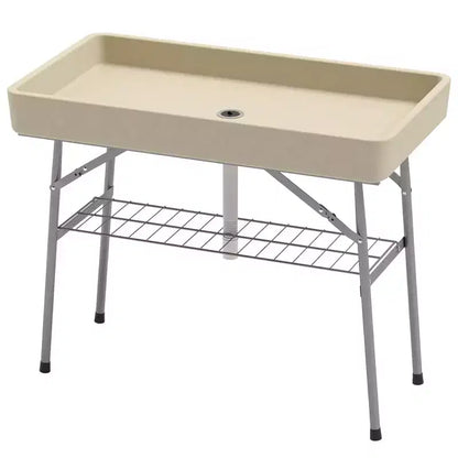 3.4ft Folding Ice Cooler Table with Drain, Fill and Chill Table Outdoor Table Cooler with Storage Shelf, Drink Cooler for Parties Picnic