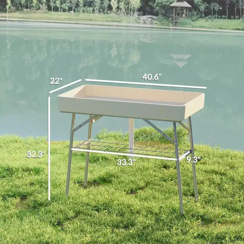 3.4ft Folding Ice Cooler Table with Drain, Fill and Chill Table Outdoor Table Cooler with Storage Shelf, Drink Cooler for Parties Picnic