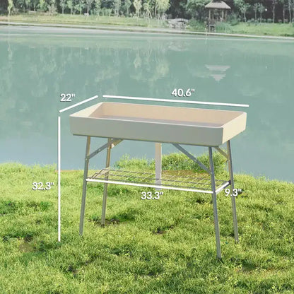 3.4ft Folding Ice Cooler Table with Drain, Fill and Chill Table Outdoor Table Cooler with Storage Shelf, Drink Cooler for Parties Picnic