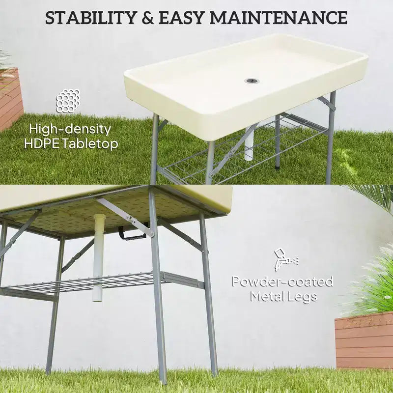 3.4ft Folding Ice Cooler Table with Drain, Fill and Chill Table Outdoor Table Cooler with Storage Shelf, Drink Cooler for Parties Picnic