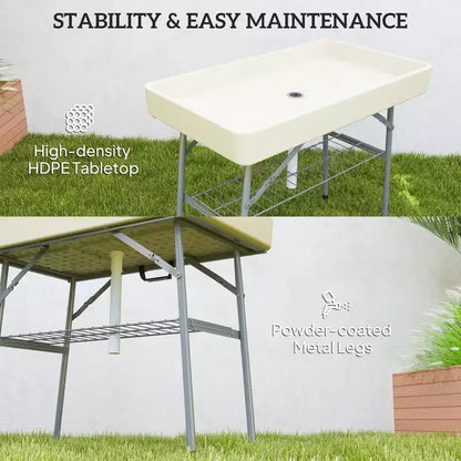 3.4ft Folding Ice Cooler Table with Drain, Fill and Chill Table Outdoor Table Cooler with Storage Shelf, Drink Cooler for Parties Picnic