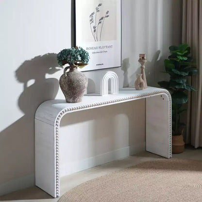 Consolle a cascata da 59 pollici con bordo perlato, lungo tavolo da ingresso curvo in stile Boho Farmhouse per soggiorno, atrio - Panipeachy
