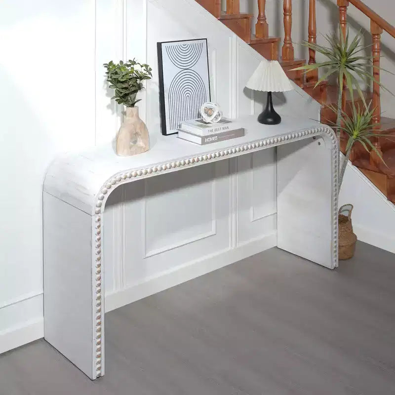 Consolle a cascata da 59 pollici con bordo perlato, lungo tavolo da ingresso curvo in stile Boho Farmhouse per soggiorno, atrio - Panipeachy