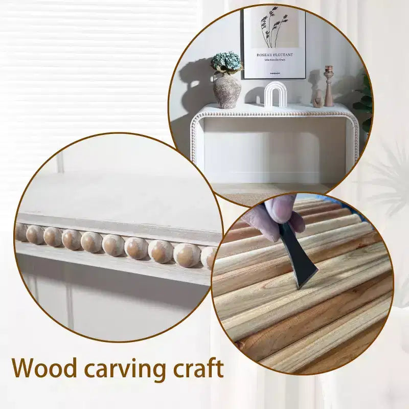 Consolle a cascata da 59 pollici con bordo perlato, lungo tavolo da ingresso curvo in stile Boho Farmhouse per soggiorno, atrio - Panipeachy